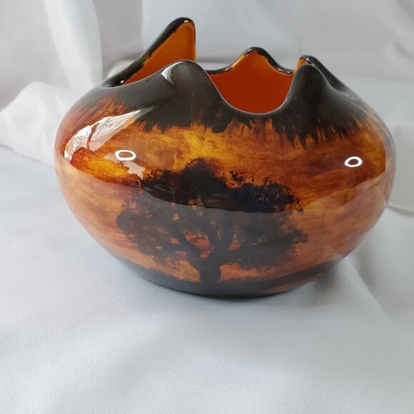 Vintage 1980s Art Pottery Planter Desert Landscape & Palm Tree Design Signed - Picture 9 of 16